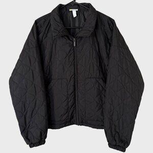 Zella Zip-Up Quilted Bomber Jacket Black Women's Medium Mock Neck Long-Sleeve
